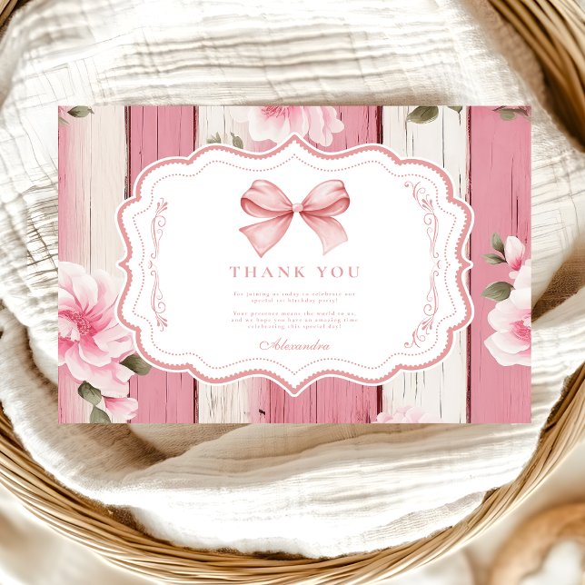 Carte De Remerciements Cute Bow Floral Fancy ONE Girl 1er anniversaire (Créateur téléchargé)