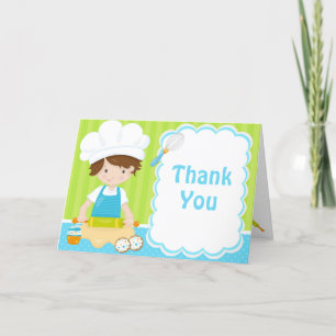 Carte De Remerciements Cute Brunette Cheveux Garçon Baking Anniversaire F