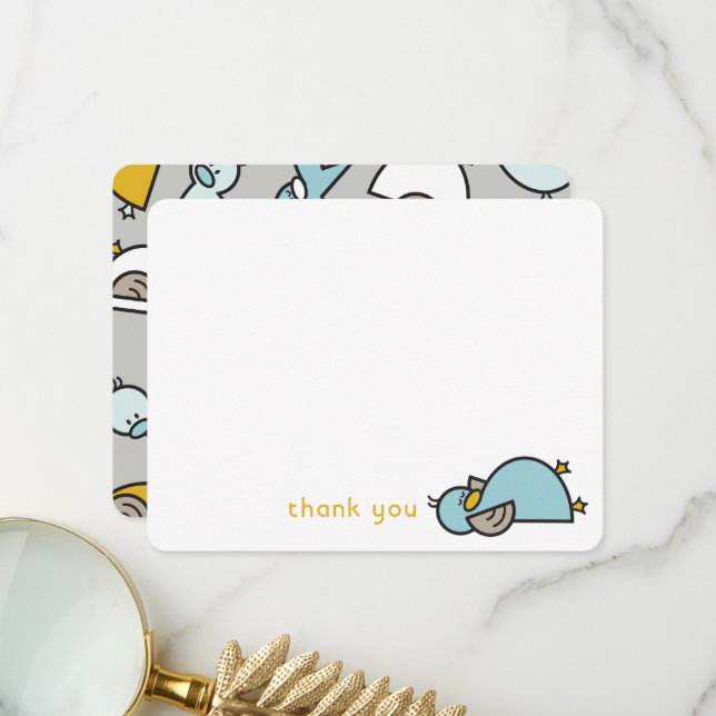Carte De Remerciements Cute Cartoon Canards/Canettes Bébé Garçon Douche/N (Devant/Arrière en situation)