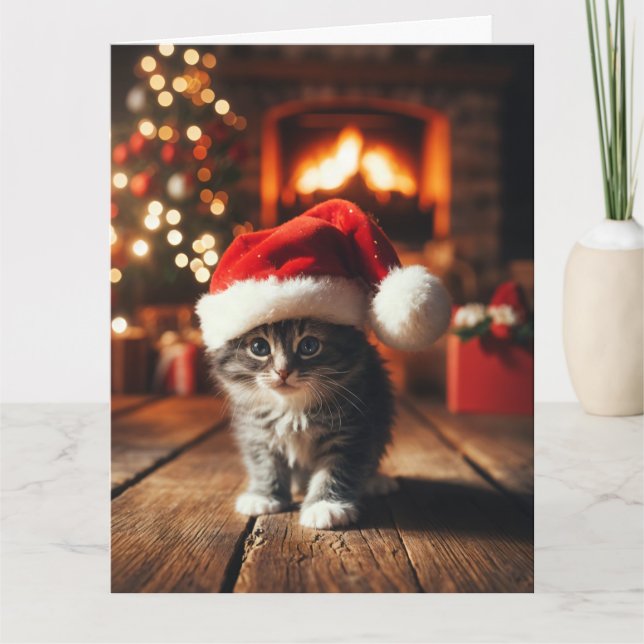 CARTE DE REMERCIEMENTS CUTE CAT CHRISTMAS GREETING CARD (Devant)