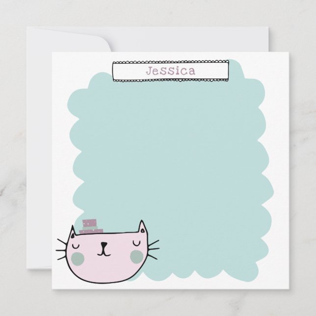 Carte De Remerciements Cute Cat Pastel Turquoise Lilac Personnalisé (Devant)