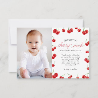 Carte De Remerciements Cute Cherry Girl Berry Photo de la fête d'annivers