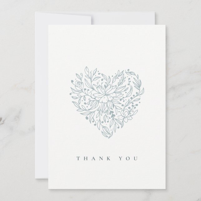 Carte De Remerciements Cute Chic Elegant Minimal Dusky Blue Floral Heart (Devant)