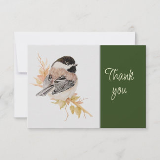 Carte De Remerciements Cute Chickadee Bird Nature WatercolorThank you