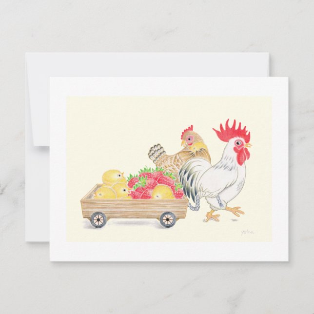 Carte De Remerciements Cute Chicken Chicks Family Strawberries Flat  Card (Devant)