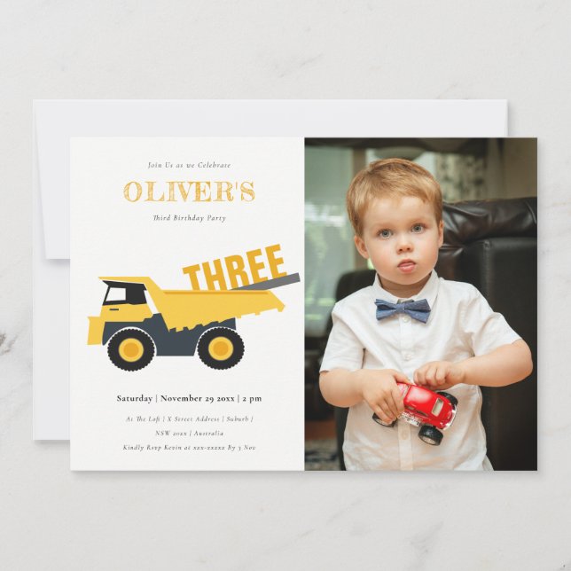 Carte De Remerciements Cute Construction Camion Camion Camion Photo Anniv (Devant)