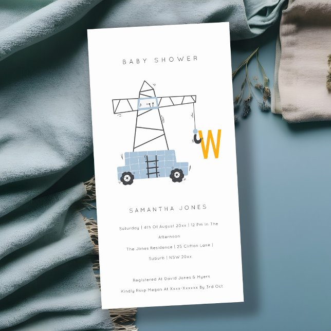 Carte De Remerciements Cute Construction Crane Boy's Baby shower Invitati (Créateur téléchargé)