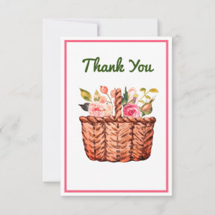 Carte De Remerciements Cute Cottage Style Panier Floral Rose Vert