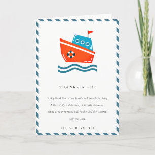 Carte De Remerciements Cute Cute Kids Nautical Boat N'Importe Quel Âge An
