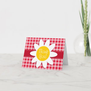 Carte De Remerciements Cute Daisy sur Retro Scarlet Red En vichy Motif