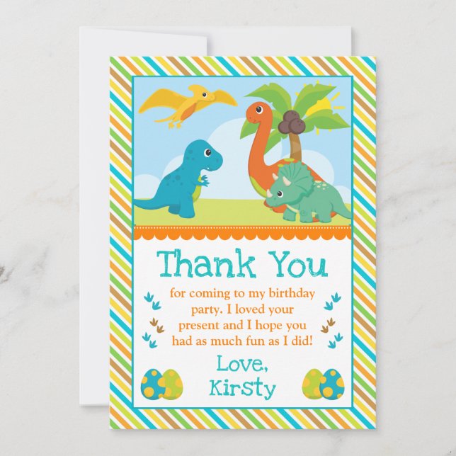 Carte De Remerciements Cute Dinosaur Amis Anniversaire de enfant (Devant)