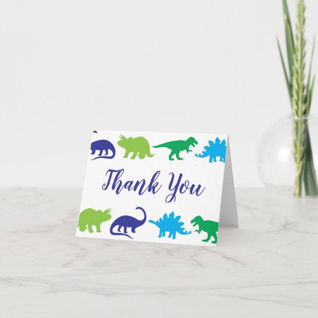 Carte De Remerciements Cute Dinosaur Baby shower Dino Blue et Green Boy (Devant)