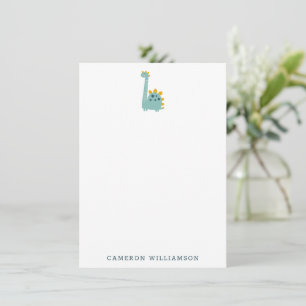 Carte De Remerciements Cute Dinosaur en bleu Papier à lettres personnalis