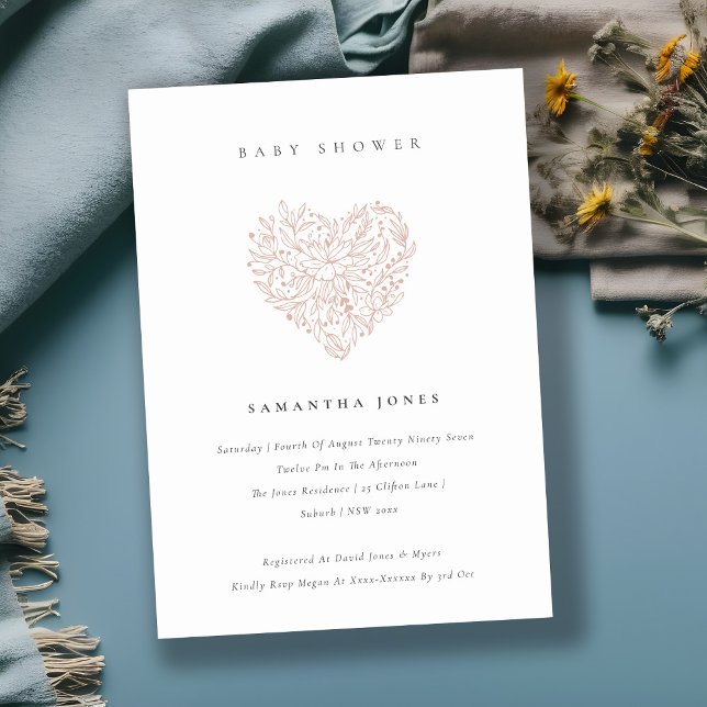 Carte De Remerciements Cute Dusky Blush Floral Heart Baby shower Invitati (Créateur téléchargé)