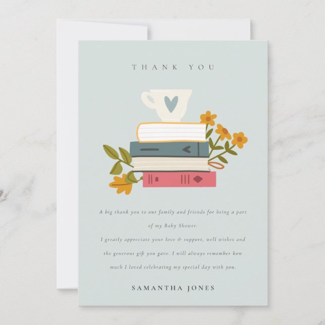 Carte De Remerciements Cute Dusky empilé Storybooks Baby shower Floral (Devant)