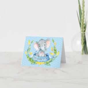 Carte De Remerciements Cute Elephant Baby Boy Blue and Gray