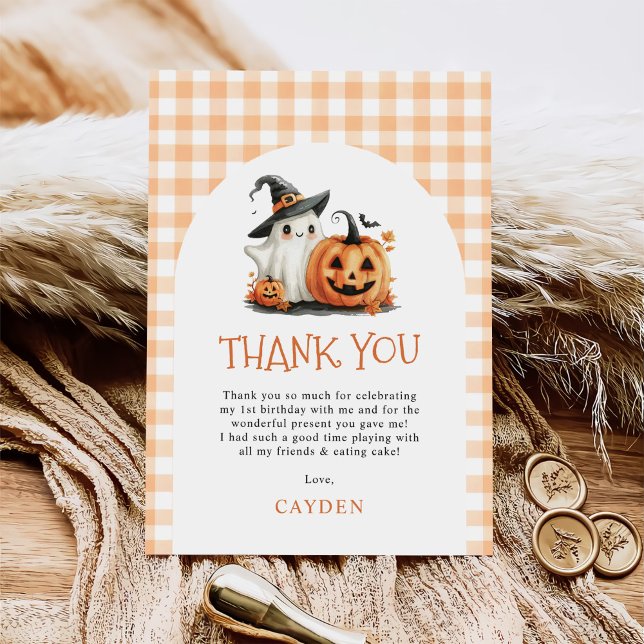 Carte De Remerciements Cute En vichy Halloween Fantôme 1er anniversaire (Créateur téléchargé)