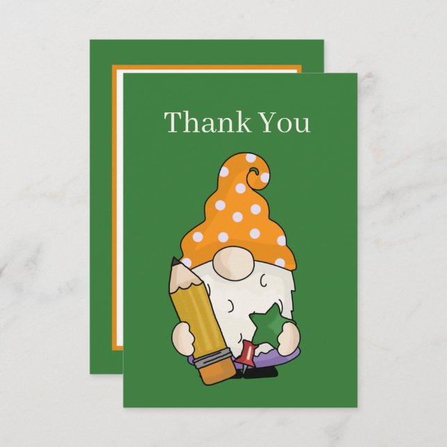Carte De Remerciements Cute Enseignant gnome ajouter un sentiment (Devant / Derrière)