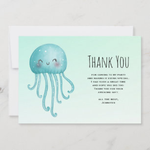 Carte De Remerciements Cute et Joyeuse méduse bleu-vert