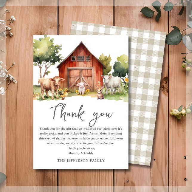 Carte De Remerciements Cute Farm Animaux Barnyard Baby shower (Créateur téléchargé)