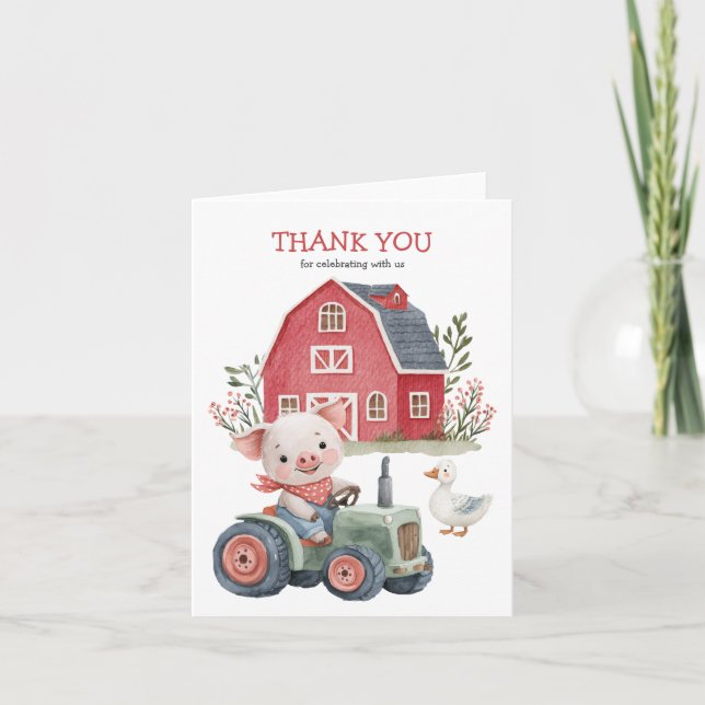 Carte De Remerciements Cute Farm Animaux Cochon Barnyard Fête d'anniversa (Devant)
