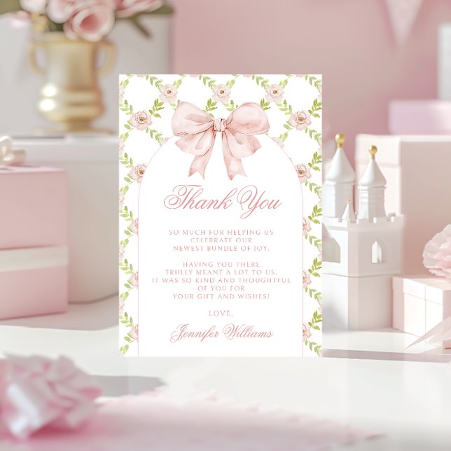 Carte De Remerciements Cute Floral Bow Rose Shabby Chic Baby Girl Douche (Créateur téléchargé)