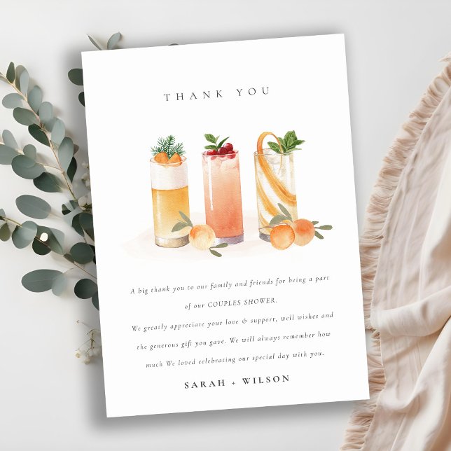 Carte De Remerciements Cute Fruit Cocktail Orange Blush Couples Douche (Créateur téléchargé)