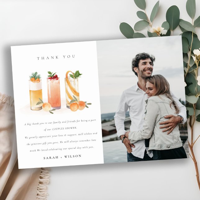 Carte De Remerciements Cute Fruit Cocktail Orange Photo Couples Douche (Créateur téléchargé)