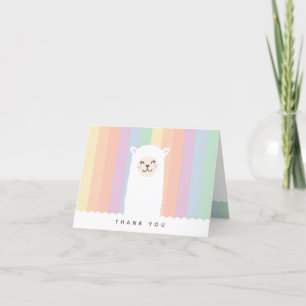 Carte De Remerciements Cute Funny Alpaca Llama et Rainbow Whimsical