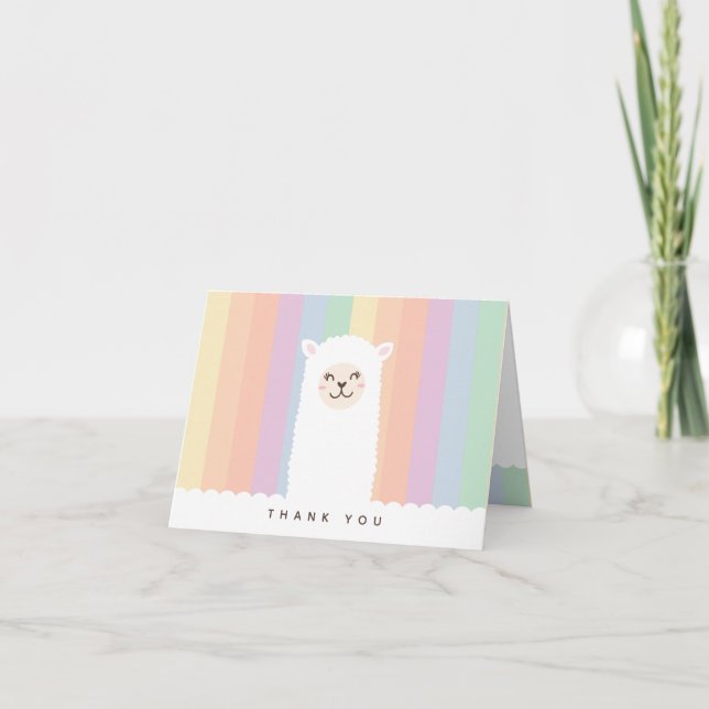Carte De Remerciements Cute Funny Alpaca Llama et Rainbow Whimsical (Devant)