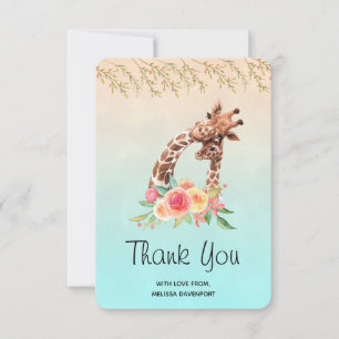 Carte De Remerciements Cute Giraffe Aquarelle Maman & Bébé