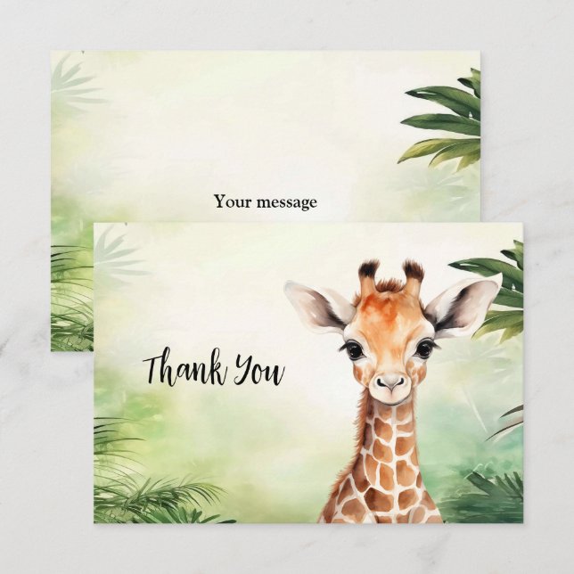 Carte De Remerciements Cute Giraffe Jungle Baby Shower Party Beautiful (Devant / Derrière)