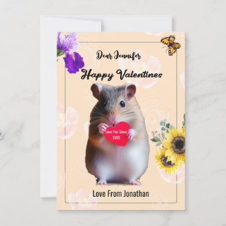 Carte De Remerciements Cute Hamster Design Coeur et flore Valentine