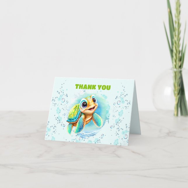Carte De Remerciements Cute Happy Sea Turtle Little Boy 1er Anniversaire (Devant)