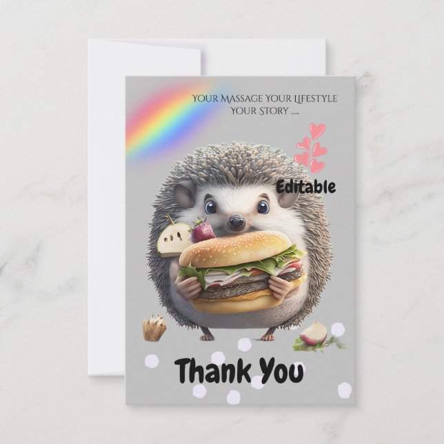 Carte De Remerciements Cute Hedgehog Burger (Devant)