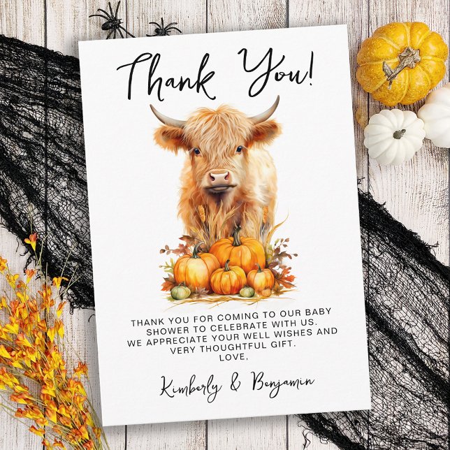 Carte De Remerciements Cute Highland Cow Automne Citrouille Baby shower (Créateur téléchargé)