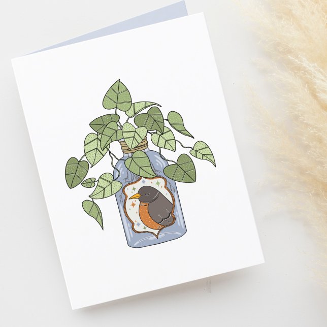 Carte De Remerciements Cute Houseplant en bouteille vierge illustrée (Créateur téléchargé)