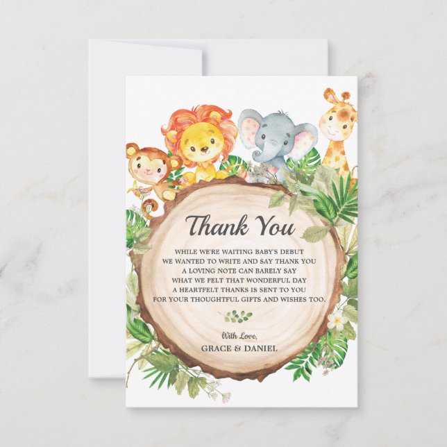 Carte De Remerciements Cute Jungle Animaux Safari Baby shower (Devant)