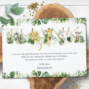 Carte De Remerciements Cute Jungle Animaux Safari Verdure 1er anniversair