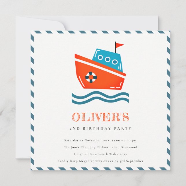 Carte De Remerciements Cute Kids Nautical Boat N'Importe Quel Âge Anniver (Devant)
