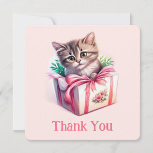 Carte De Remerciements Cute Kitten dans une boîte Cadeau d'anniversaire