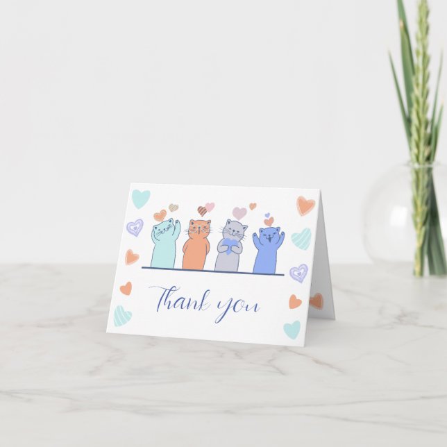 Carte De Remerciements Cute Kitten Kitty Chats Coeurs Baby shower (Devant)