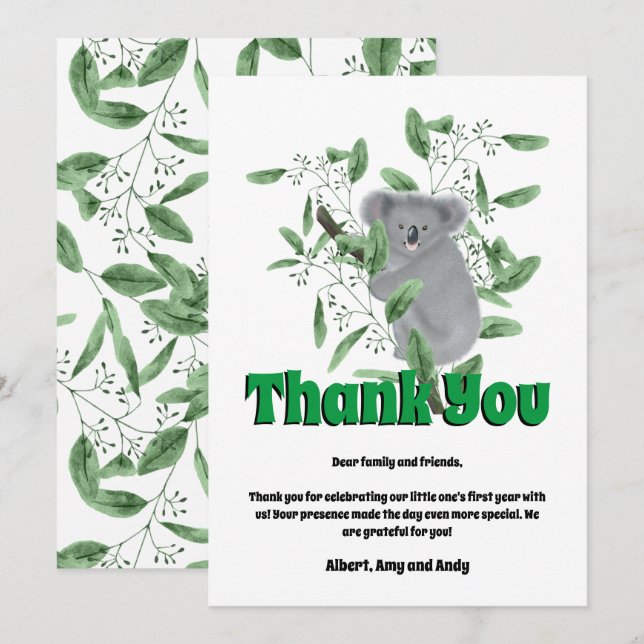 Carte De Remerciements Cute Koala Bear Escalade un Eucalyptus Tree (Devant / Derrière)
