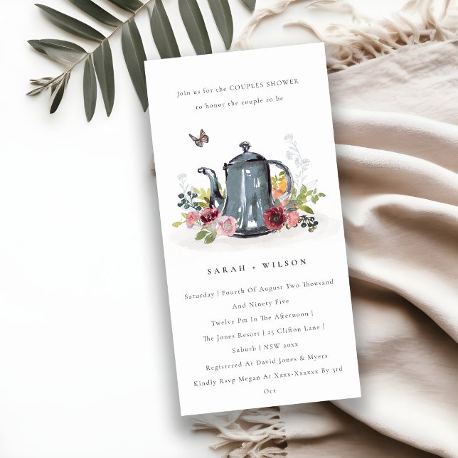 Carte De Remerciements Cute Leaf Rose Floral Teapot Couples Douche Invita (Créateur téléchargé)