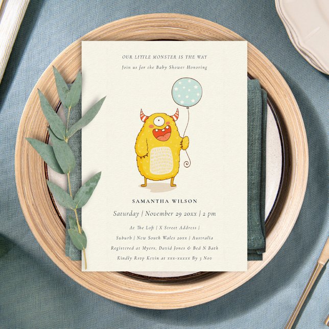 Carte De Remerciements Cute Little Aqua Yellow Monster Baby shower Invita (Créateur téléchargé)