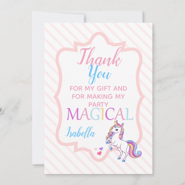 Carte De Remerciements Cute Magique Unicorne rose (Devant)