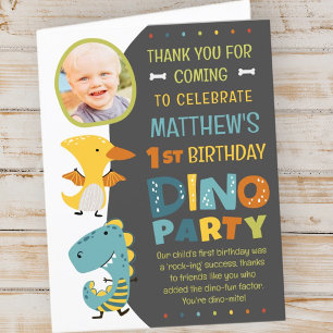 Carte De Remerciements Cute Modern Dinosaur fête d'anniversaire de la pho