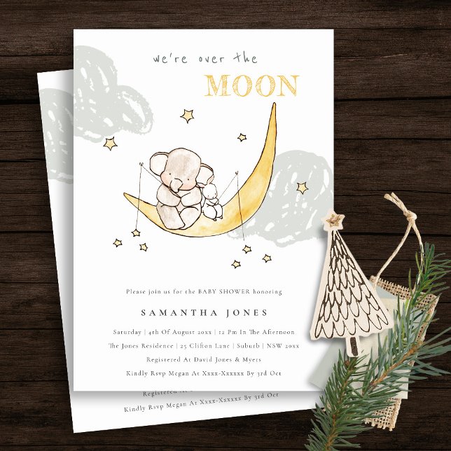 Carte De Remerciements Cute Moon Stars Elephant Bunny Baby shower Invitat (Créateur téléchargé)