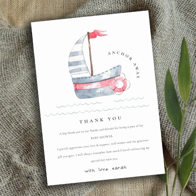 Carte De Remerciements Cute Nautical Pastel Rouge Bleu Baby shower de voi (Créateur téléchargé)