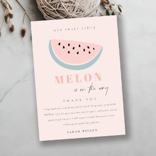 Carte De Remerciements Cute Notre Petit Melon Pastel Baby shower rose